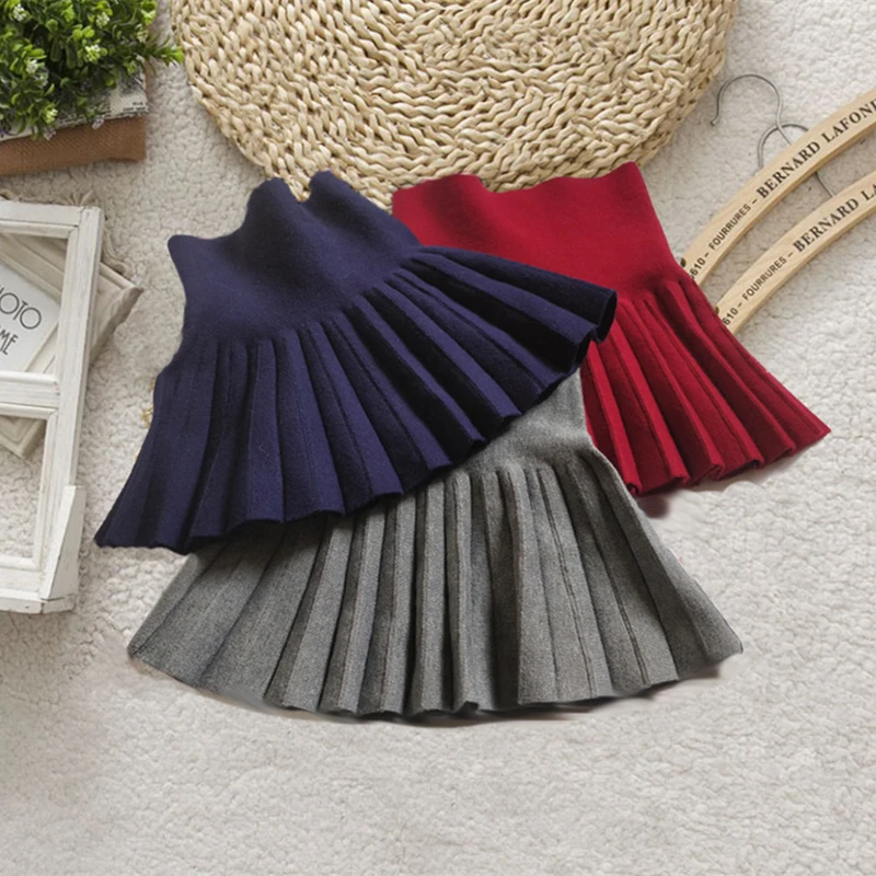 

Children Girl Skirts Gray Red Purple Baby Spring Autumn Pleated Skirt New Baby kids High Waist Knitted Pettiskirt