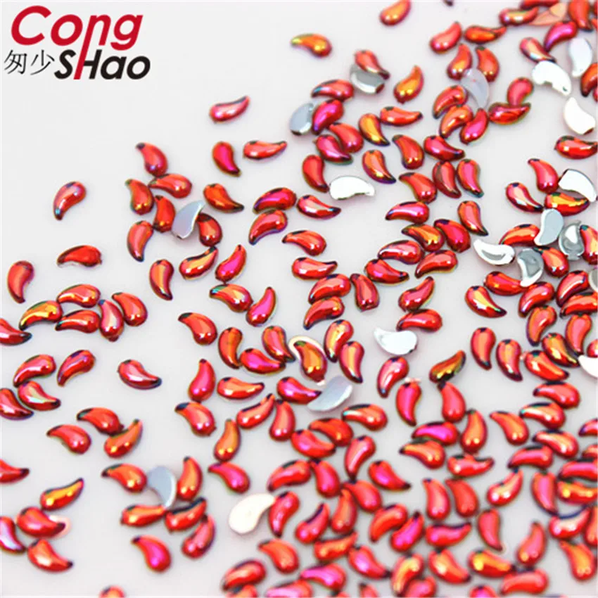 Cong Shao 1000pcs 3D Nail Art Tips AB color comma flatback crystal Acrylic Rhinestone trim phone DIY not hotfix nails CS380