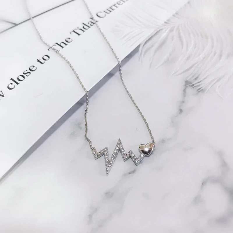 Женское короткое ожерелье с электрокардиограммой, цвет серебро