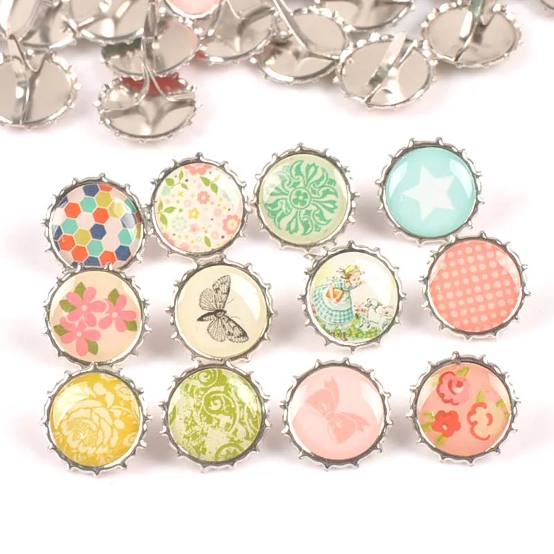 Mieszany wzór okrągłe metalowe bradki scrapbooking ozdoby dla majsterkowiczów akcesoria rzemieślnicze dekoracja wnętrz 20 sztuk 15x10.9mm c2579