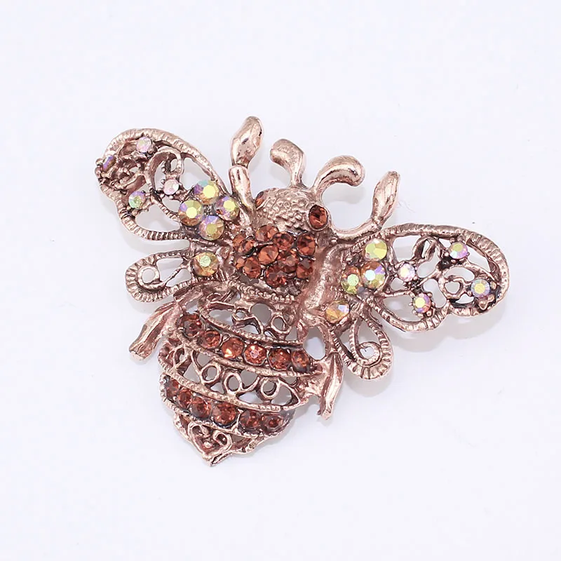Vintage Red Bronze Plated Bee Brooch Rhinestone Crystal Pins With Yellow AB Color Stones Hot Sale Jewelry 2018 Item NO.: BH7036