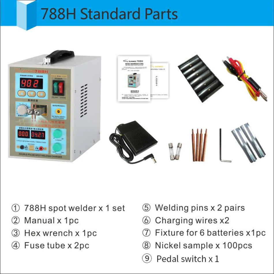 SUNKKO 788H Spot Welder 1.5KW Multifunction Pulse Spot Welding Machine 18650 Battery Packs Welding Lithium Battery Charging Test