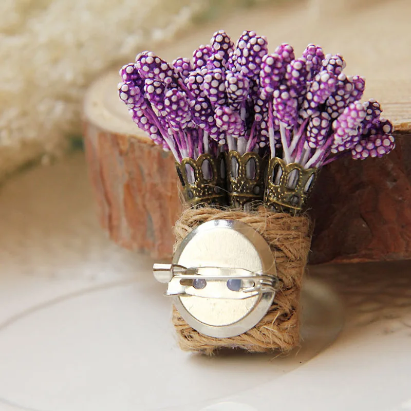 Womens Handmade Lady Sweet Love Bridal Wedding Flower Purple Lavender Bunch Hemp Alloy Brooch Pin Breastpin Gift Fashion Jewelry