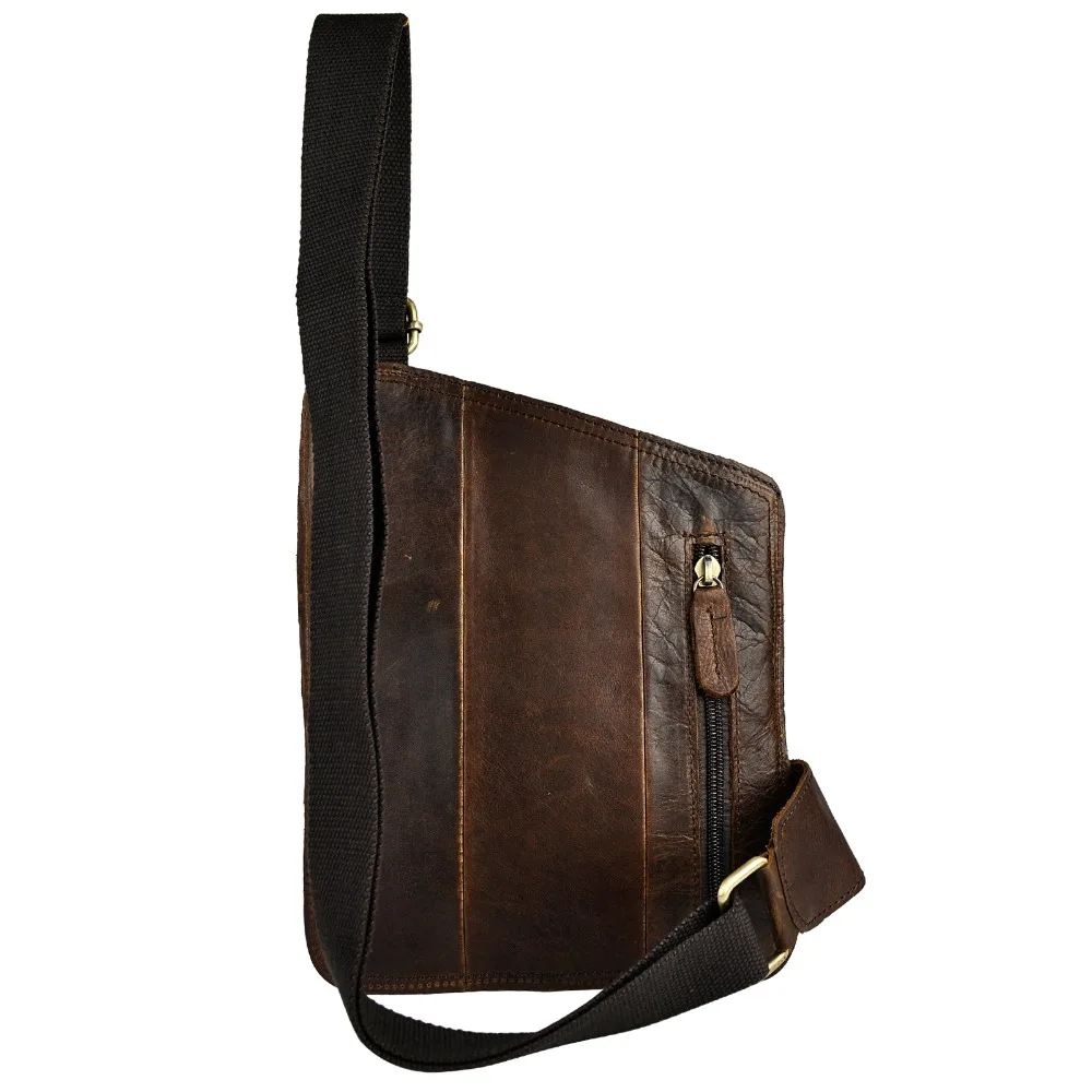 New Crazy Horse Leather men Casual Fashion Travel Daypack Chest Sling Bag Design One Shoulder Strap Crossbody Bag Male b214