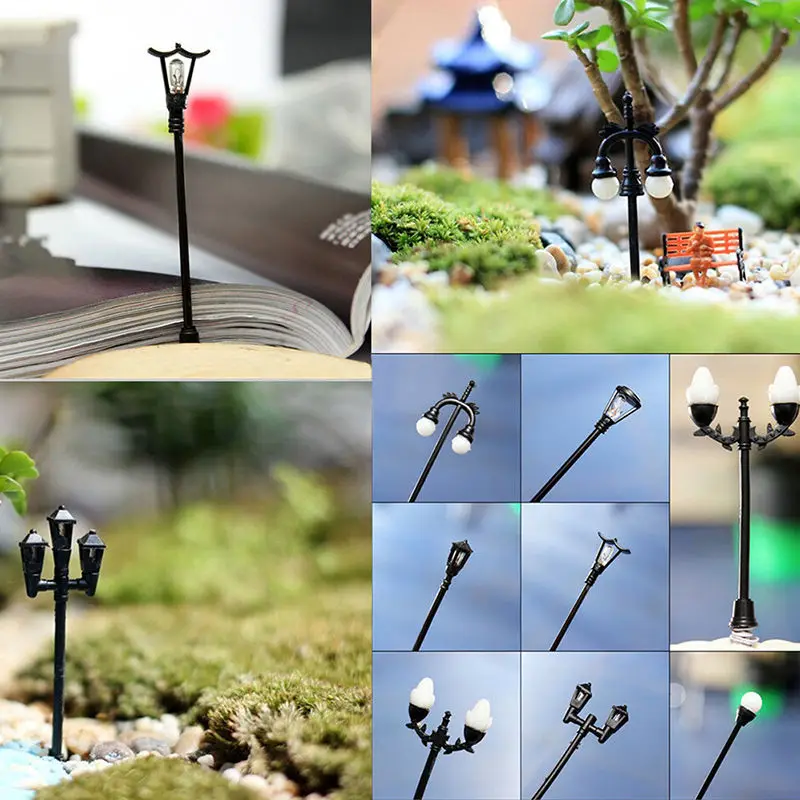 1 Pcs Retro Street Lamp Streetlight Miniature Garden Ornament Figurines Mini Landscape Fairy Garden Resin Craft Decor 10 Styles