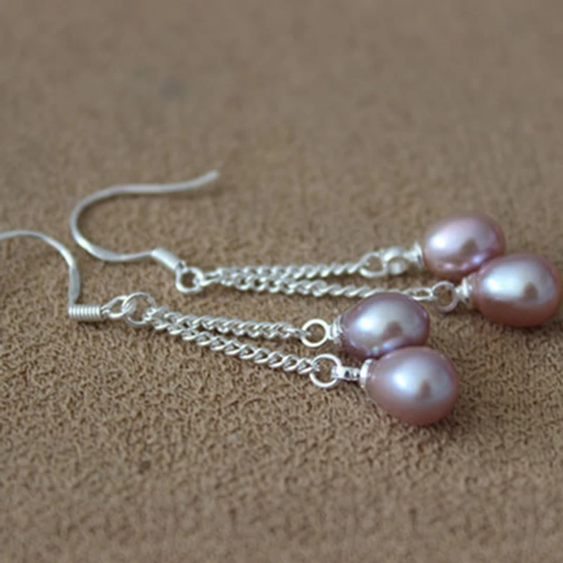 Pearl Earring Rice Freshwater Pearl Earring new European Natural White Pink Purple Beaded Pearl Charm Dangle 6-7mm Earrings