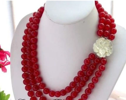 

FREE SHIPPING 3strands 12mm round nature red stone necklace shell