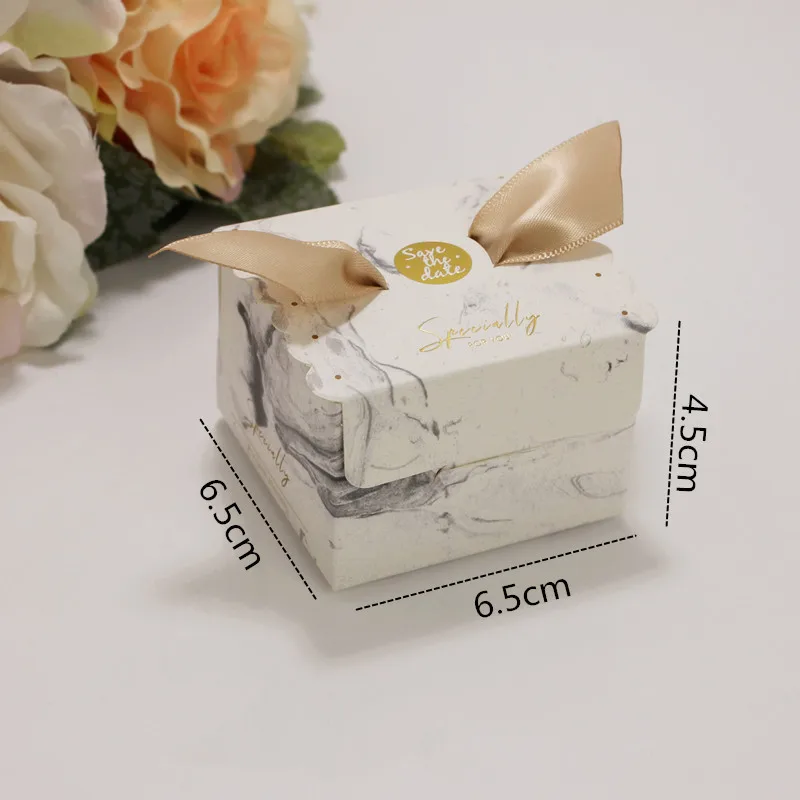 RMTPT 50Pcs/lot Marble style gift box Square flower boxBaby Shower Birthday wedding Party Candy Box gift bags wrapping supplies