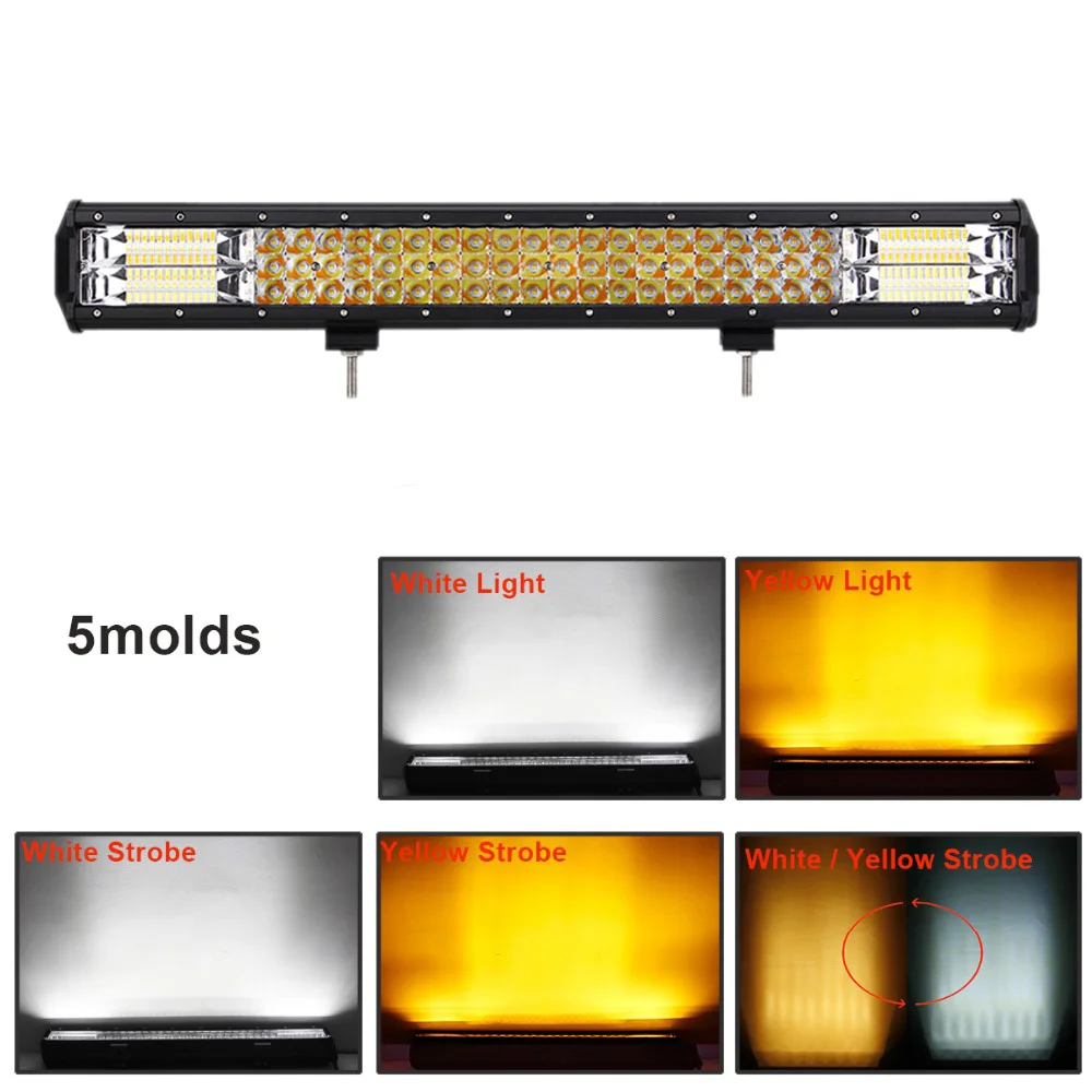 23Inch White & Amber Flash 324W Triple Row LED Light Bar Combo For Off road Trucks Boat SUV ATV 4WD CAR Strobe LED Bar