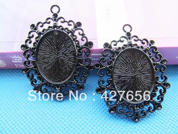 3 sztuk duże ciężki czarny owalna ramka ustawienie bazy fasetowany wisiorek wisiorek urok, z dziurką kwiaty granicy, dopasowanie 19mm x 25mm Cabochon /Cameo