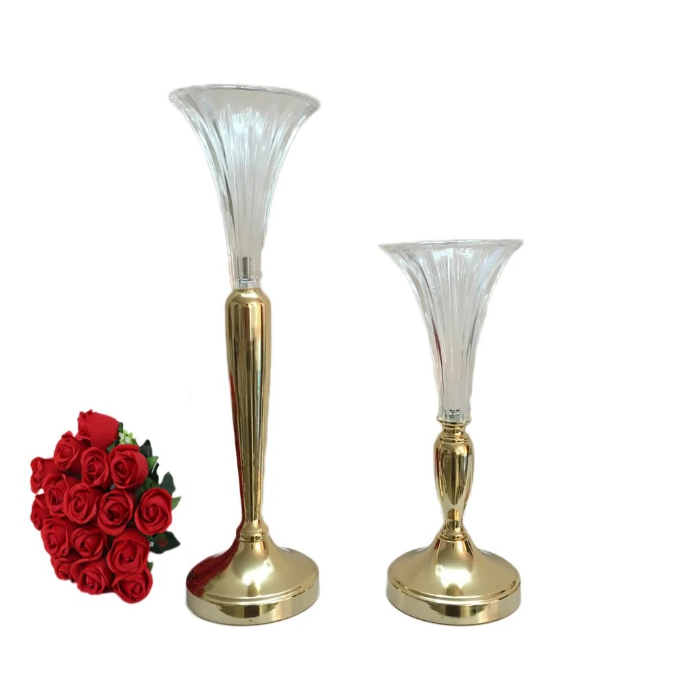 Flower Vase Creative Metal Wedding Tabletop Centerpiece Event Road Lead Party Glass Flower Rack Stand For Homes Decor 10PCS/ Lot