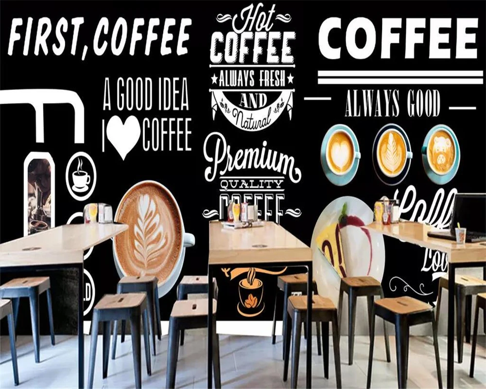 Custom wallpaper hand-painted blackboard coffee shop western restaurant background wall decoration mural 3d wallpaper