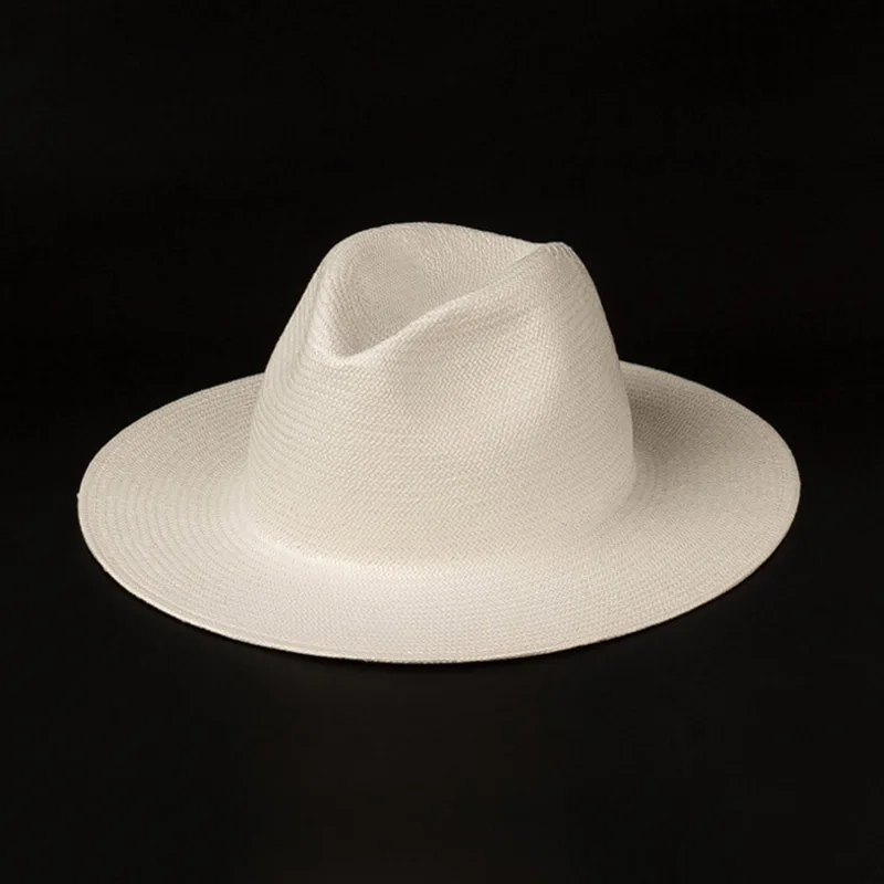 New Unisex White Wide Brim Beach Hats Men Ladies Fedora Derby Church Dress Hat  Fine Braid Sun Cap Summer Straw Hat Base