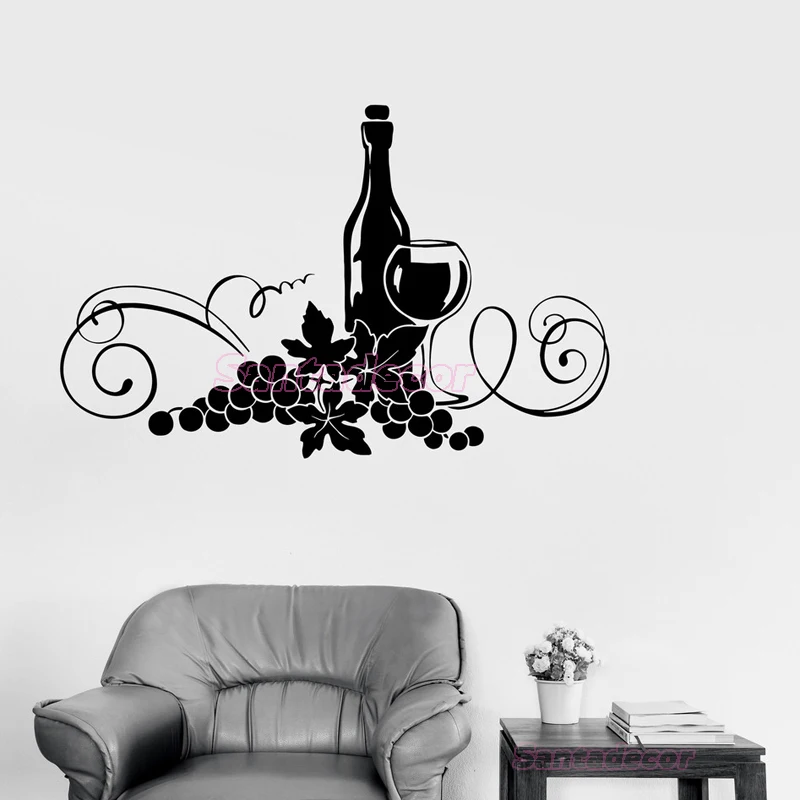 Stickers Grape Wine Alcohol Drink Cuisine Vinyl Wall Decals Mural Art Wallpaper Kitchen Tile Home Decor Poster House Decoration