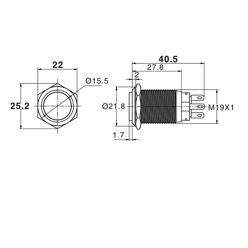 1PCS  YT1043B  19 mm Metal Push Button Switch  Self-Locking Switch  With The LED Lamp  DC 24V Convexity Sell at a Loss