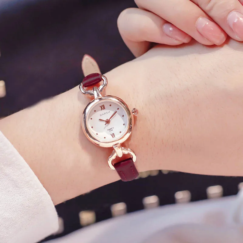 Droppshiping Women Girl Simple Quartz Wrist Watch PU Leather Strap Mini Thin Dial Watches dg88