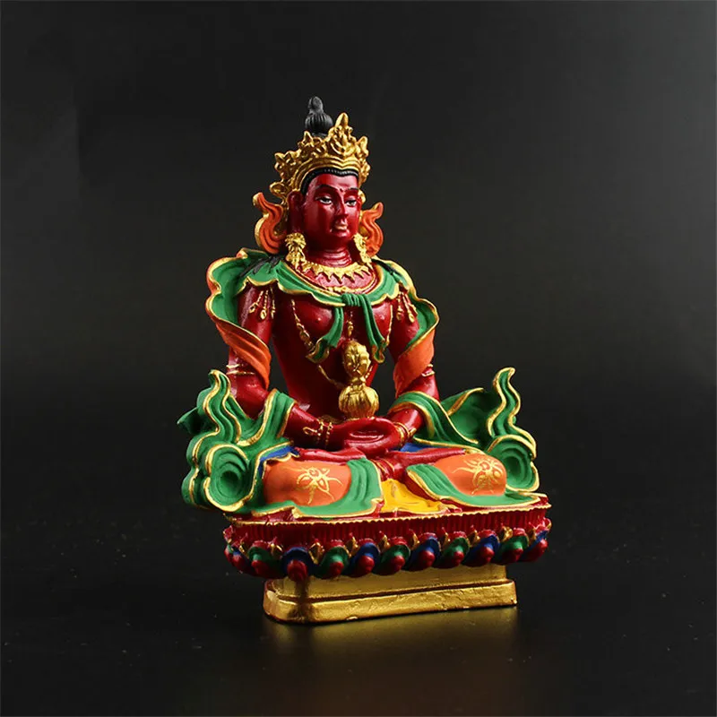 12.5cm  Hand-painted Resin Buddhism Amitayus Longevity God Buddha Statue Bless Protection Family Buddha of Fortune