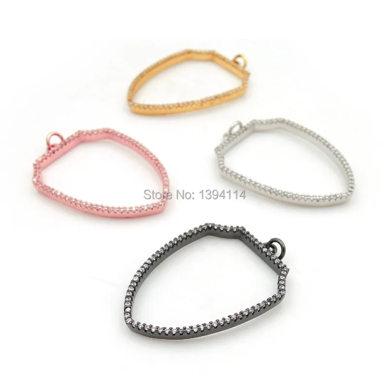 

36*25*3mm Micro Pave Clear CZ Hollow Shield Charm Fit For Making DIY Bracelets Or Necklaces Jewelry