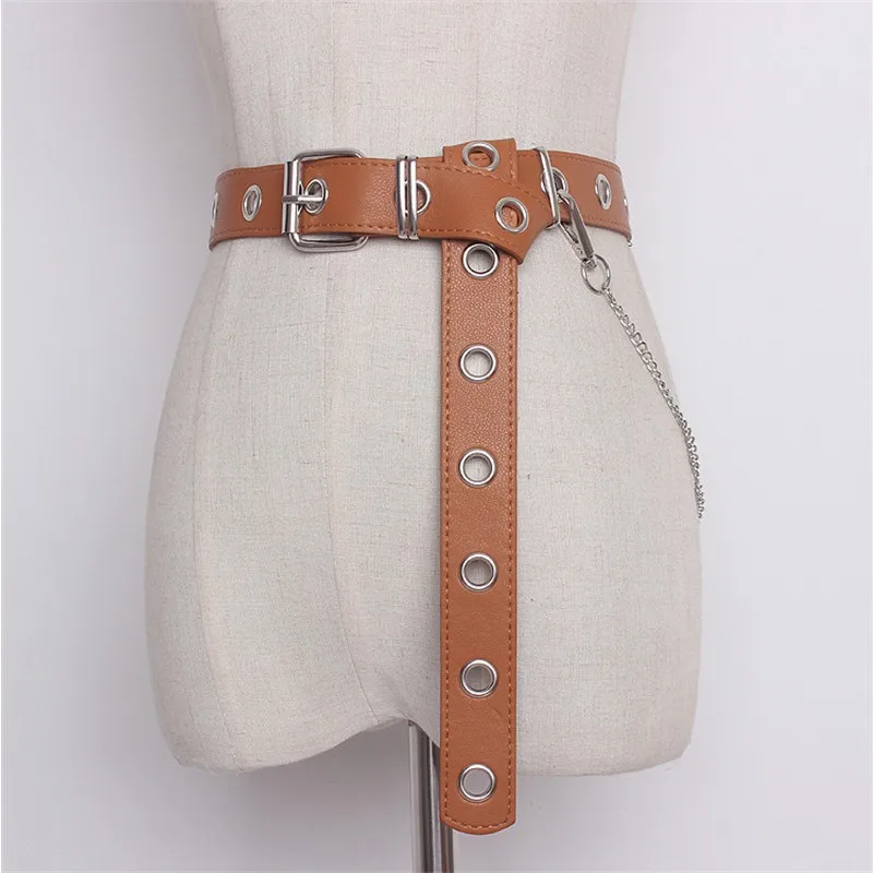 Newest Design Detachable Waist Belt Chain Punk Hip-hop Trendy Women Belts Lady Fashion Silver Pin Buckle leather Waistband Jeans