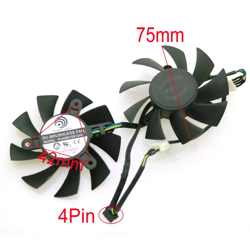 Free Shipping PLA08015S12HH 12V 0.35A 75mm 42*42*42mm For EVGA GTX660ti GTX670 GTX680 Graphics Card Cooling Fan 4Pin 4Wire