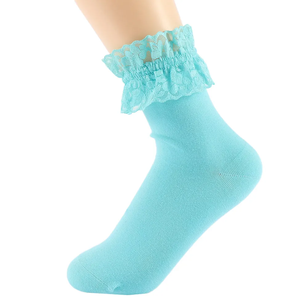 Fashion Women Vintage  Lace Ruffle Frilly Ankle Socks Ladies Princess Girl Soild Color Cotton Socks 6 Color Available Harajuku