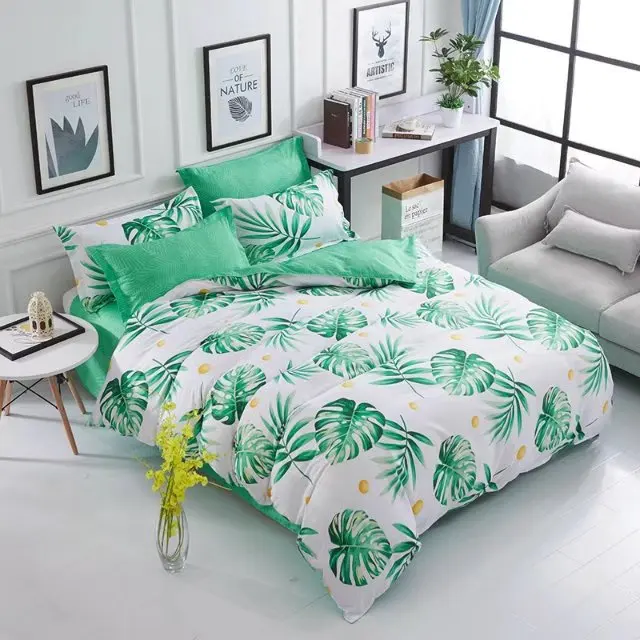 USA Europe Russian Bedding Sets King Size Duvet Cover Set Spring Leaf Bedding Hotel Bedclothes Green