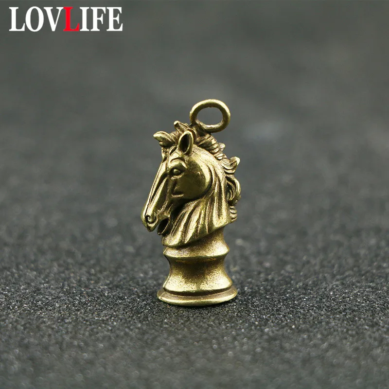 Brass Handmade Chess Horse Pendant for Keychains Copper Chinese Zodiac Horse Head Key Rings Pendants Car Key Hanging Men Jewelry