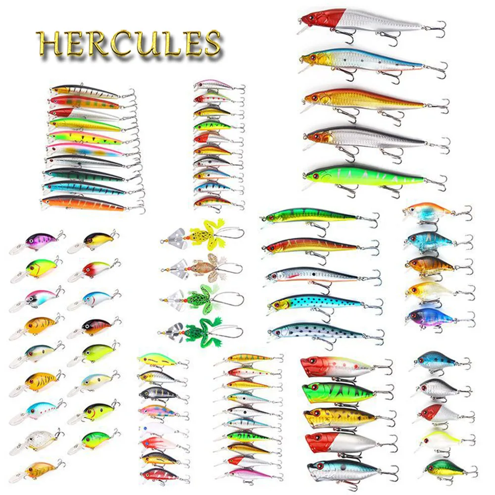 

Hercules 86pcs/set Fishing Lures Aritificial Baits Bass Swimbaits Hard/Soft Jigging Wobblers Bait Frog Carp Isca Fishing Tackle