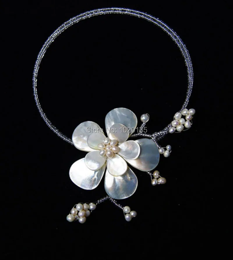 

white shell flower freshwater pearl unique necklace 18inch wholesale beads nature gift discount FPPJ