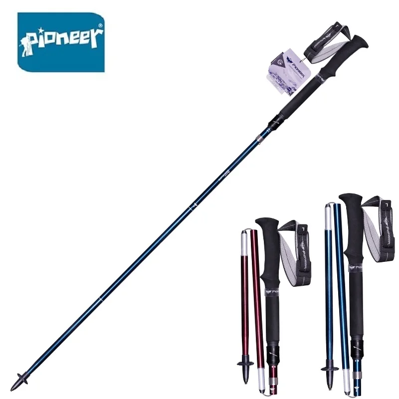 

PIONEER 2 Pack Folding Trekking Poles Aluminum Collapsible Adjustable Nordic Walking Sticks Tourism Camping Equipment -1 Pair