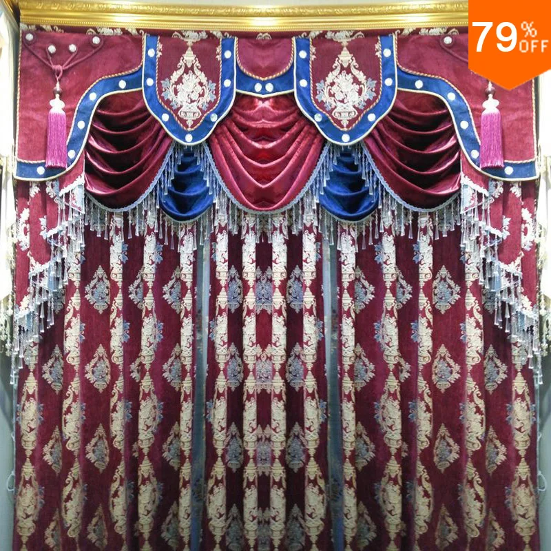 Ultimate powder room Curtain magicr Barroco pattern curtains Rose Burgundy living rooms Red Dinning Room Movie bedroom Curtain