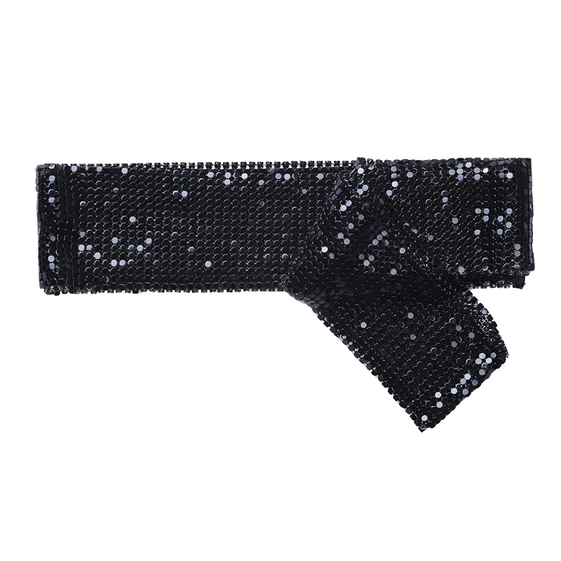 Women Fashion Thin Long Glitter Sparkle Metal Sequins Scarf Necktie Hot Extra Long Slim Solid Color Thin Scarf Tie