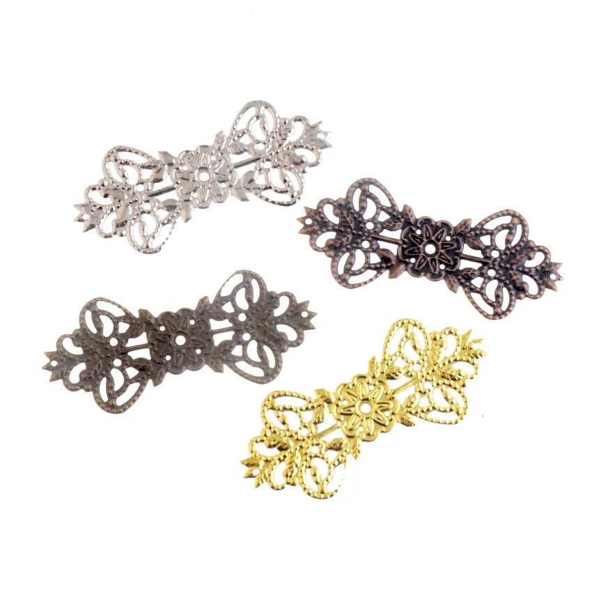 Free shipping 10PCS 4Color Metal Filigree Flower Wraps Connectors Crafts Gift Decoration DIY Findings 7.4x3.1cm