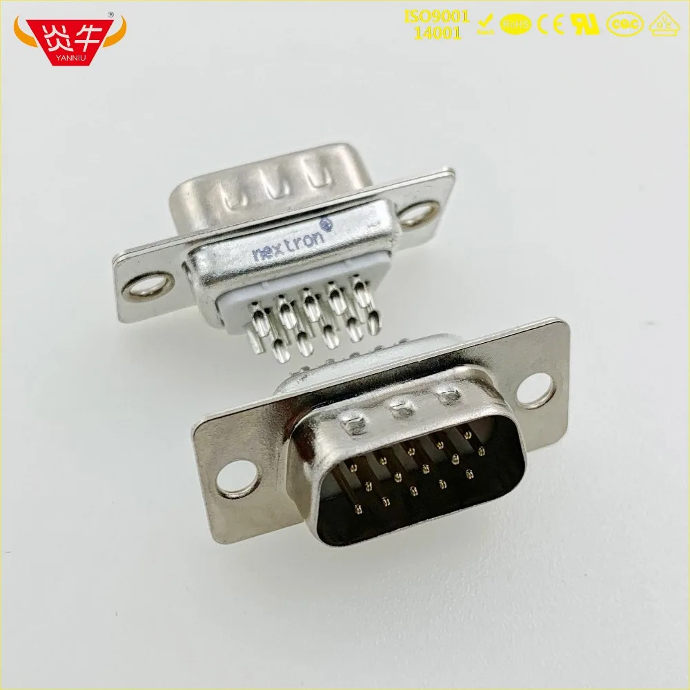 

VGA DB15 DB-15P MALE 3 ROWS RS232 WITH SOCKET 15PIN PCB D-SUB SERIES CONNECTOR CONTACT PART OF THE GOLD-PLATED 3Au YANNIU