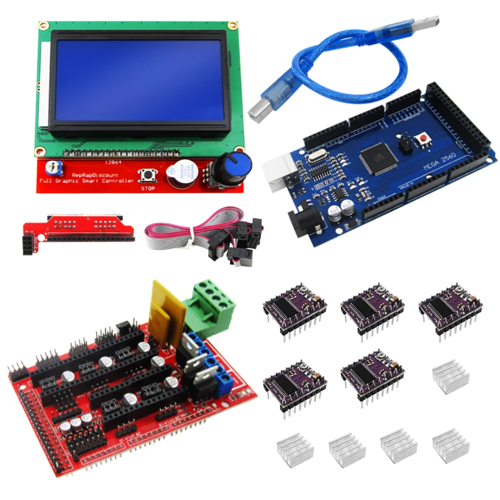 

3D Printer kit 1pcs Mega 2560 R3 + 1pcs RAMPS 1.4 Controller+ 5pcs DRV8825 Stepper Motor Drive + 1pcs LCD 12864 controller HAI