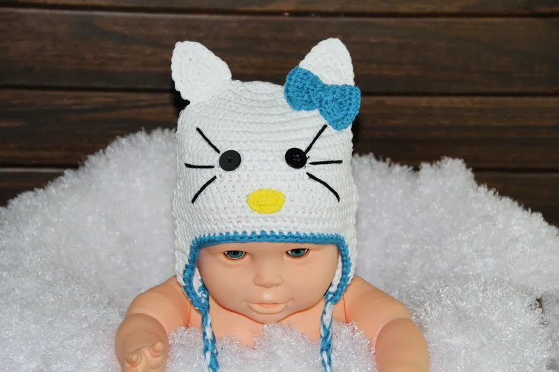 

Special price - 100% cotton cartoon girls cat hat ,Cute baby cat Ear Flap Handmade Crochet hat , Green cat hat caps