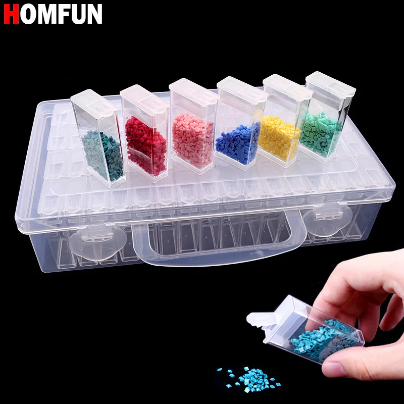 HOMFUN Diamond embroidery diamond painting tool! 64 lattice, transparent plastic storage box, 64 Grid jewelry Drill Storage Box