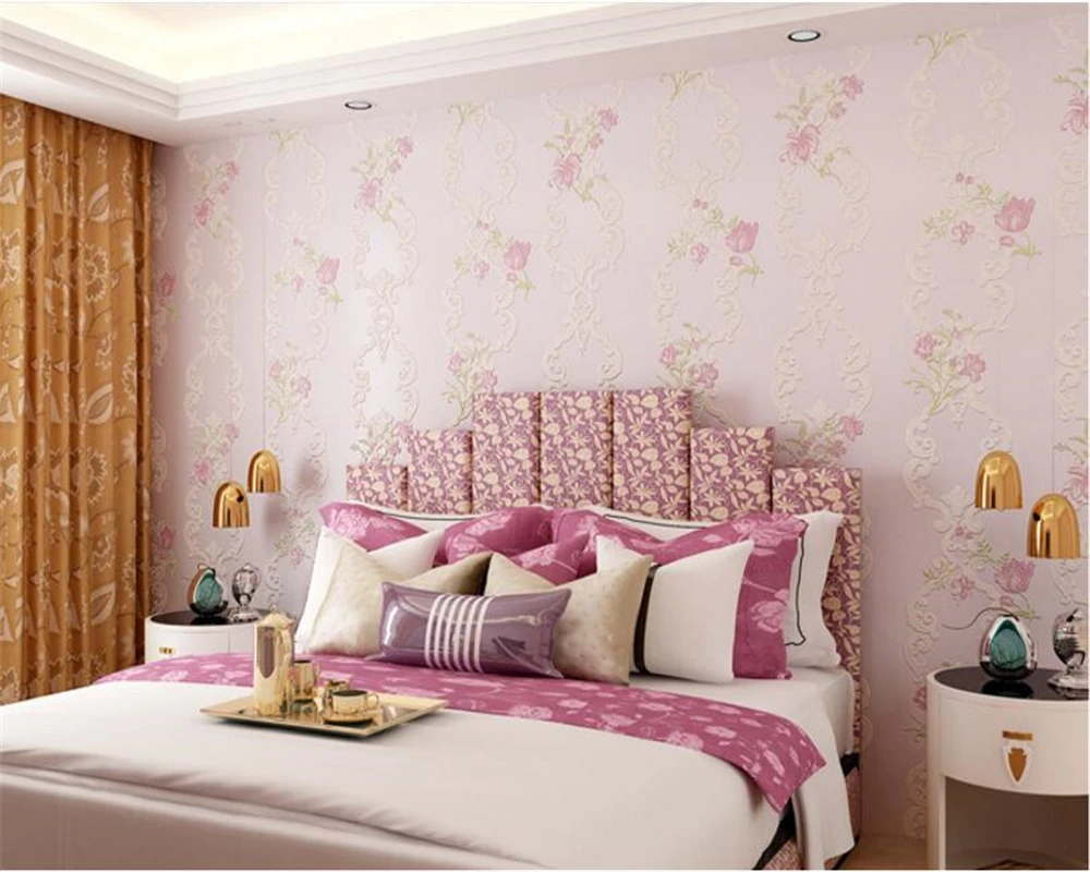 beibehang Exquisite simple non - woven 3d wallpaper European - style rural wedding room full bedroom living room papel de parede