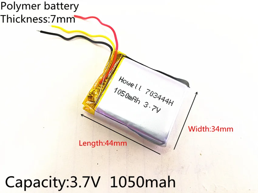 3 line 3.7V 1050mAh Rechargeable li Polymer Li-ion Battery For headphones tachograph MODEL SP5 mp3 mp4 GPS  703444 073444