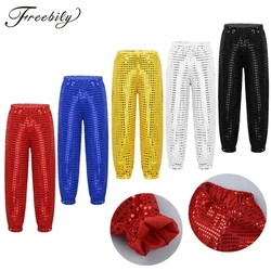 Child Boys Girls Shiny Sequins Dance Pants Trousers for Hip-hop Performance Kids Jazz Stage Performance Street Dance Costumes