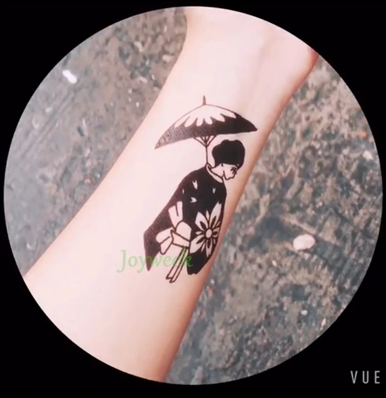 Waterproof Temporary Tattoo Japan Geisha with umbrella Ukiyo-e vintage old school tatto flash tatoo fake for girl women