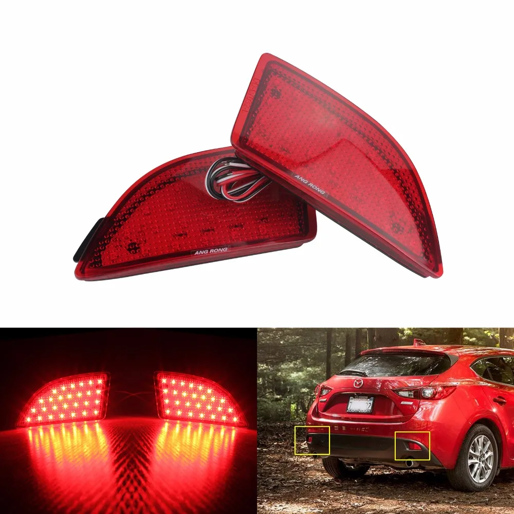 

ANGRONG 2x Red Lens Rear Bumper Reflector LED Tail Stop Light For Mazda3 Axela BM Axela 5D 13+Axela BL (CA241)