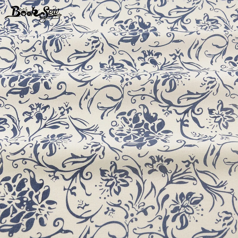 Booksew Blue Flower Design Cotton Linen Fabric Sewing Material For Tablecloth Pillow Bag Curtain Cushion Zakka  Home Textile