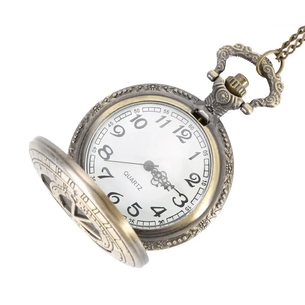 Unisex Taschenuhr Retro Steampunk Runde Quarz Taschenuhr Römische Zahl Höhlte Fall Uhr Geschenke mit Kette LL @ 17