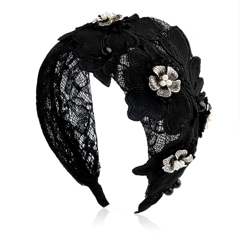 

CHIMERA Fashion Women's Wide Hair Hoop Bohemian Vintage Lace Flowers Bead Headbands Hairbands Tiara Hair Accessories