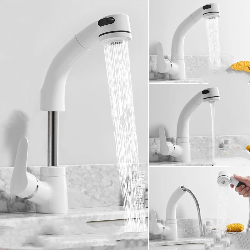 Kitchen Faucet With Shower Head Gold/Chrome/Black/White Kitchen Sink Faucet Pull Out Sink Faucet Mixer Tap Torneira Cozinha