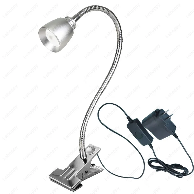 3W LED Picture Lamp Desk Light Clamp Clip Fixture ON/OFF Switch Plug Flexible Pipe Spotlight Silver / Black Shell Reading Room