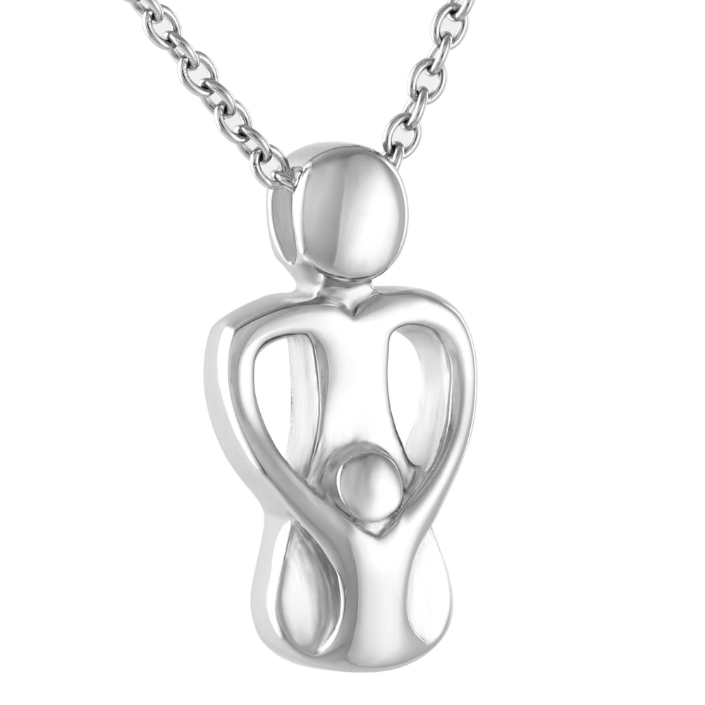 IJD9828 Mom Hold Kid Stainless Steel Cremation Pendant Necklace Funeral Ashes Keepsake Urn Holder Memory Fashion Necklace