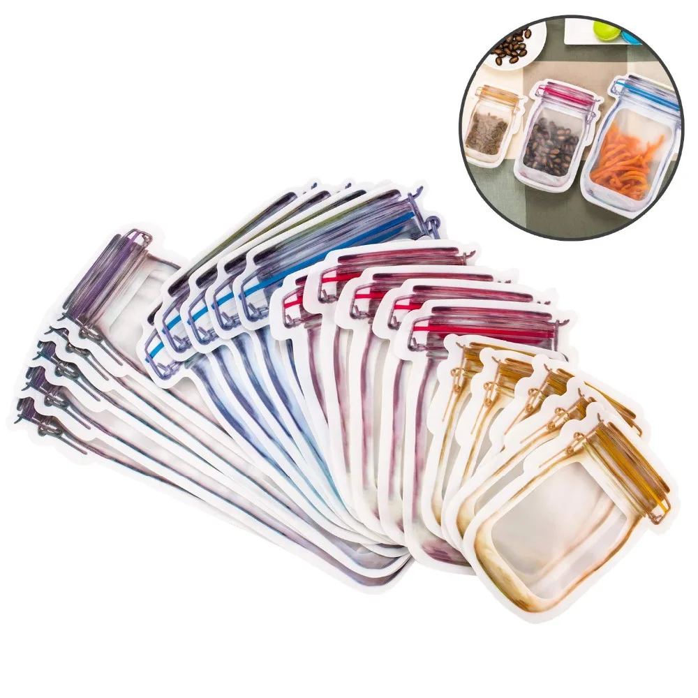 LMETJMA Reusable Mason Jar Bags Portable Mason Jar Zipper Bags Seal Food Saver Storage Bags Snack Sandwich Ziplock Bags KC0248