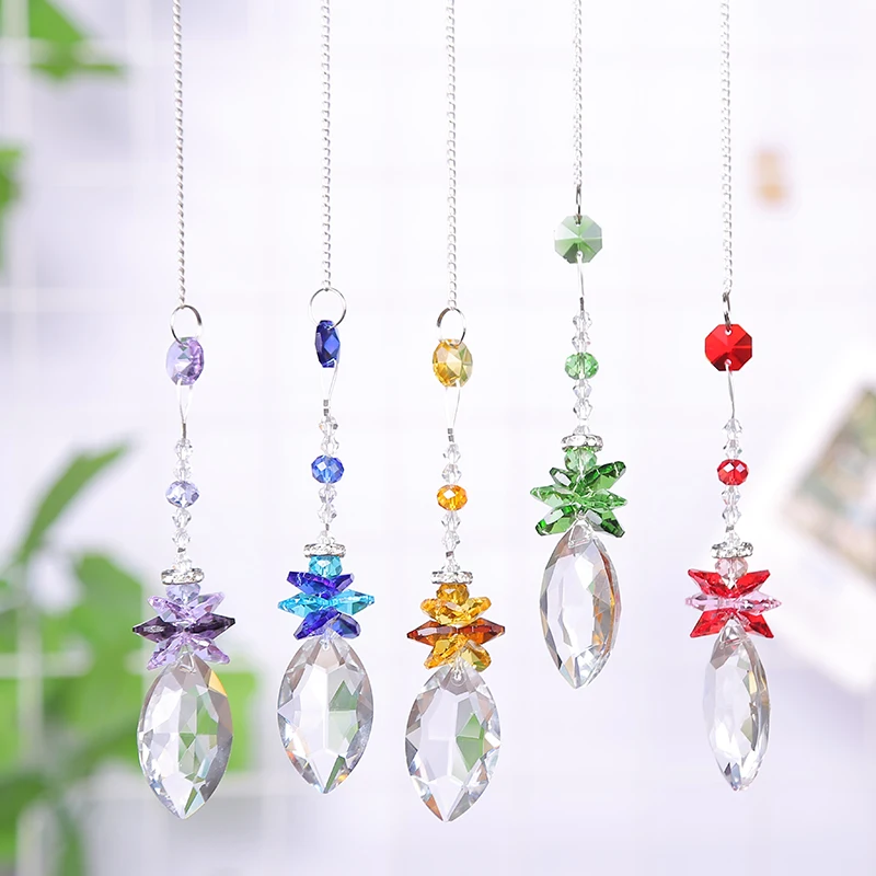 5pcs Crystal Suncatcher Prism Pendant Rainbow Octogon Chakra Hanging Sun Catchers Window Ornament